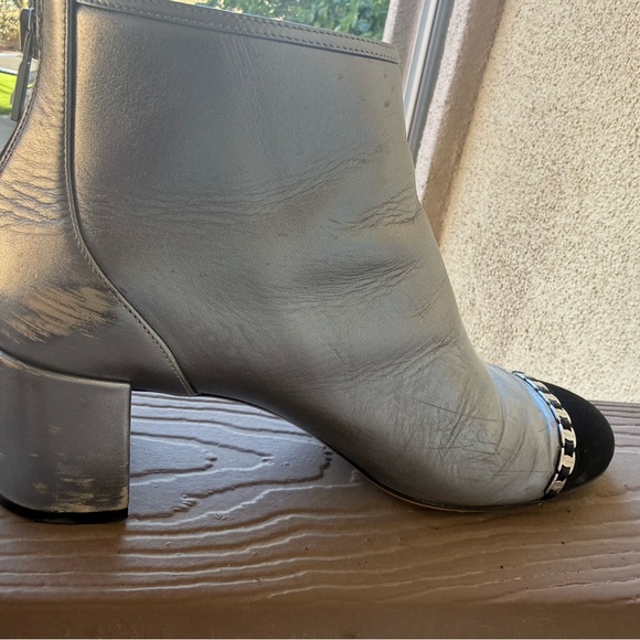 Salvatore Ferragamo Metallic Silver and Black Ankle Boots - Picture 3 of 5